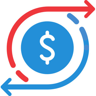 A circular dollar sign with arrows pointing towards it, symbolizing financial transactions and money flow.