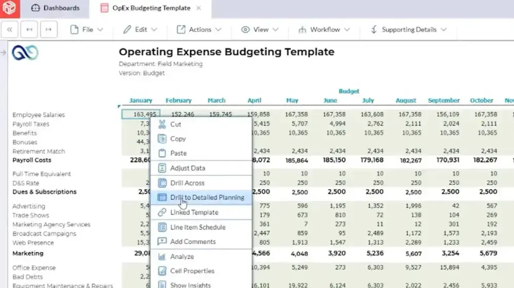 Operating expense budgeting template screenshot: Track and manage expenses efficiently with this user-friendly template.