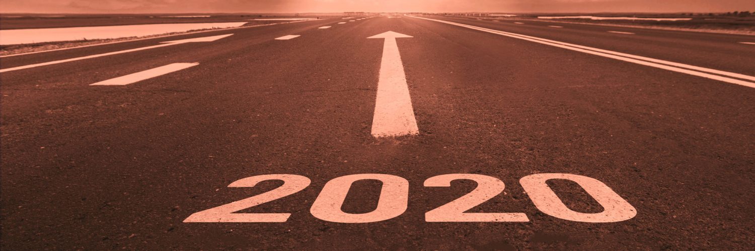 An empty road with "2020" written on it, symbolizing the year.