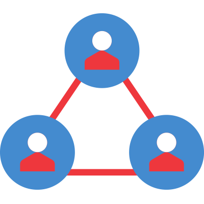 A diagram showing a social network with three individuals connected through lines and nodes.