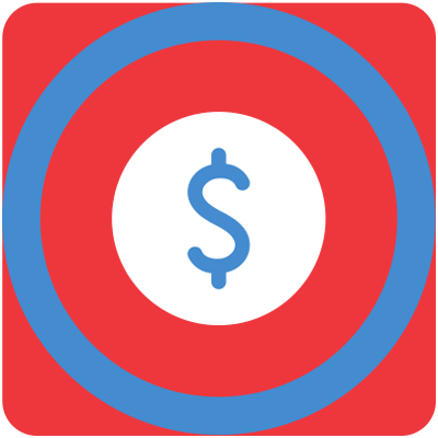 A red and blue circle with a dollar sign inside.